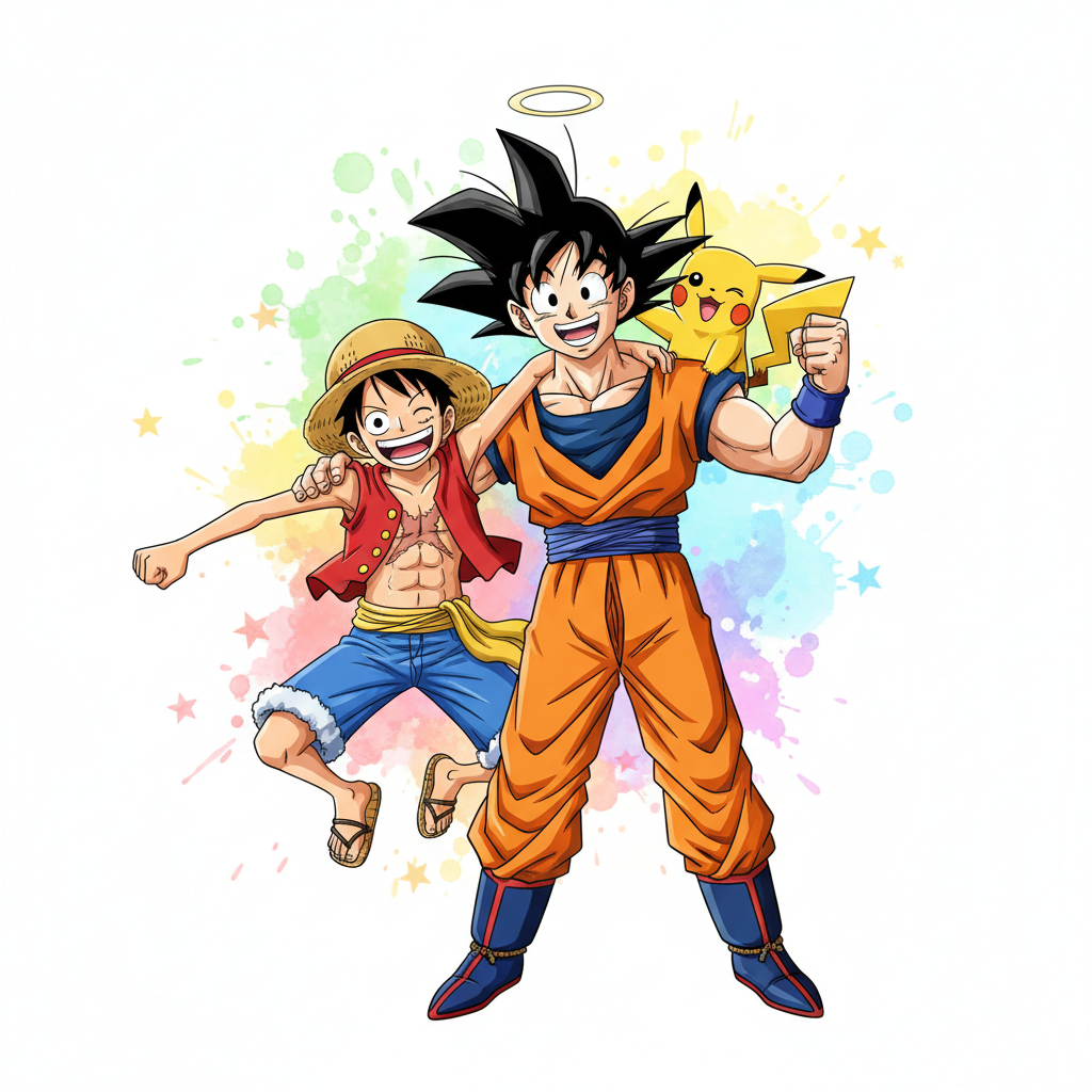 Goku, Pikachu e Luffy